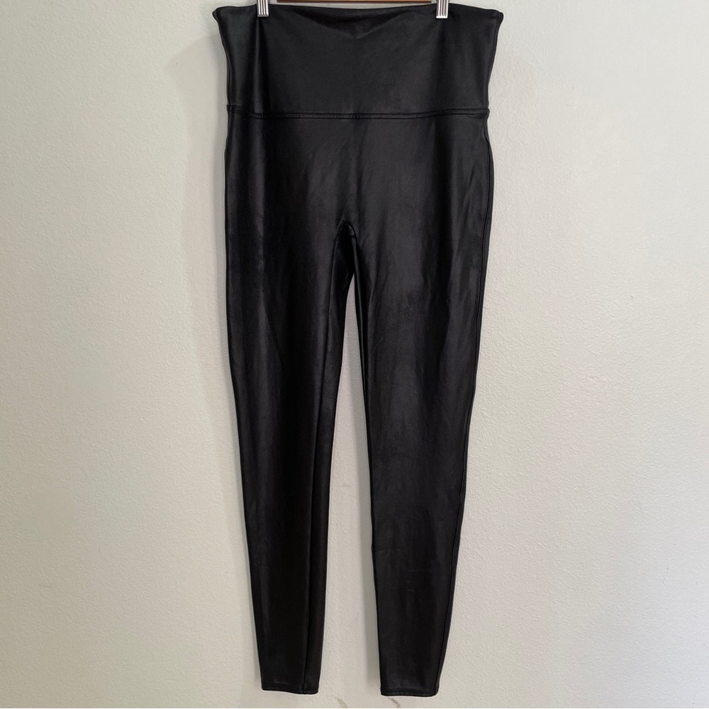 SPANX Coated Faux Leather Leggings - Black